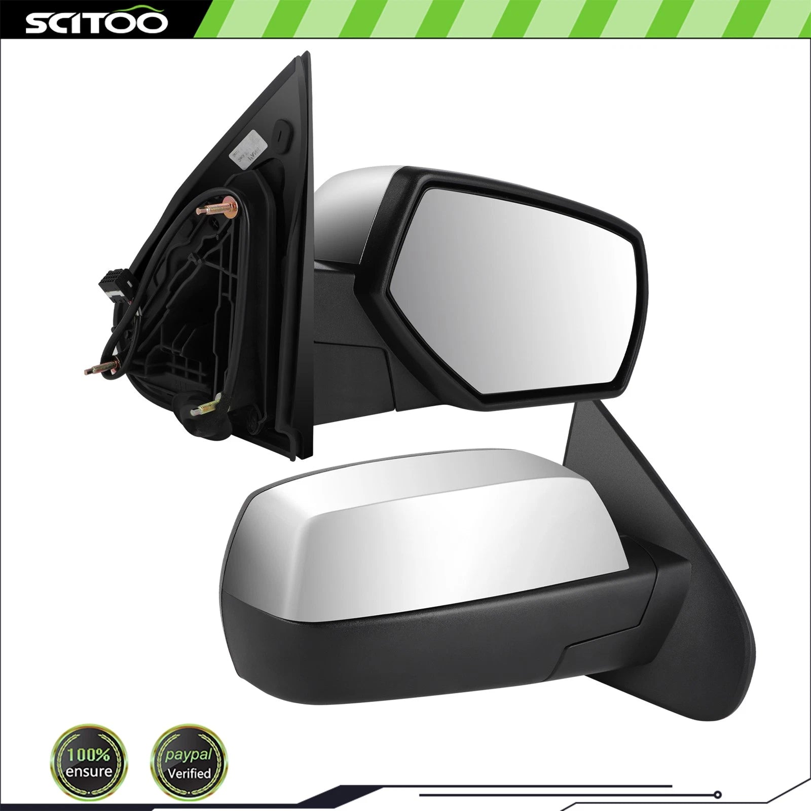 Set of 2 Chrome Power Heated Manual Fold Mirrors for Chevy Silverado (2015–2018)