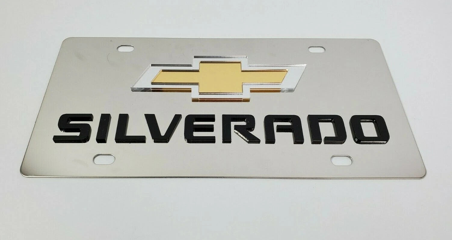 Chrome Bowtie Emblem License Plate 3D Gold Gloss for Chevy Silverado (2007–2019)