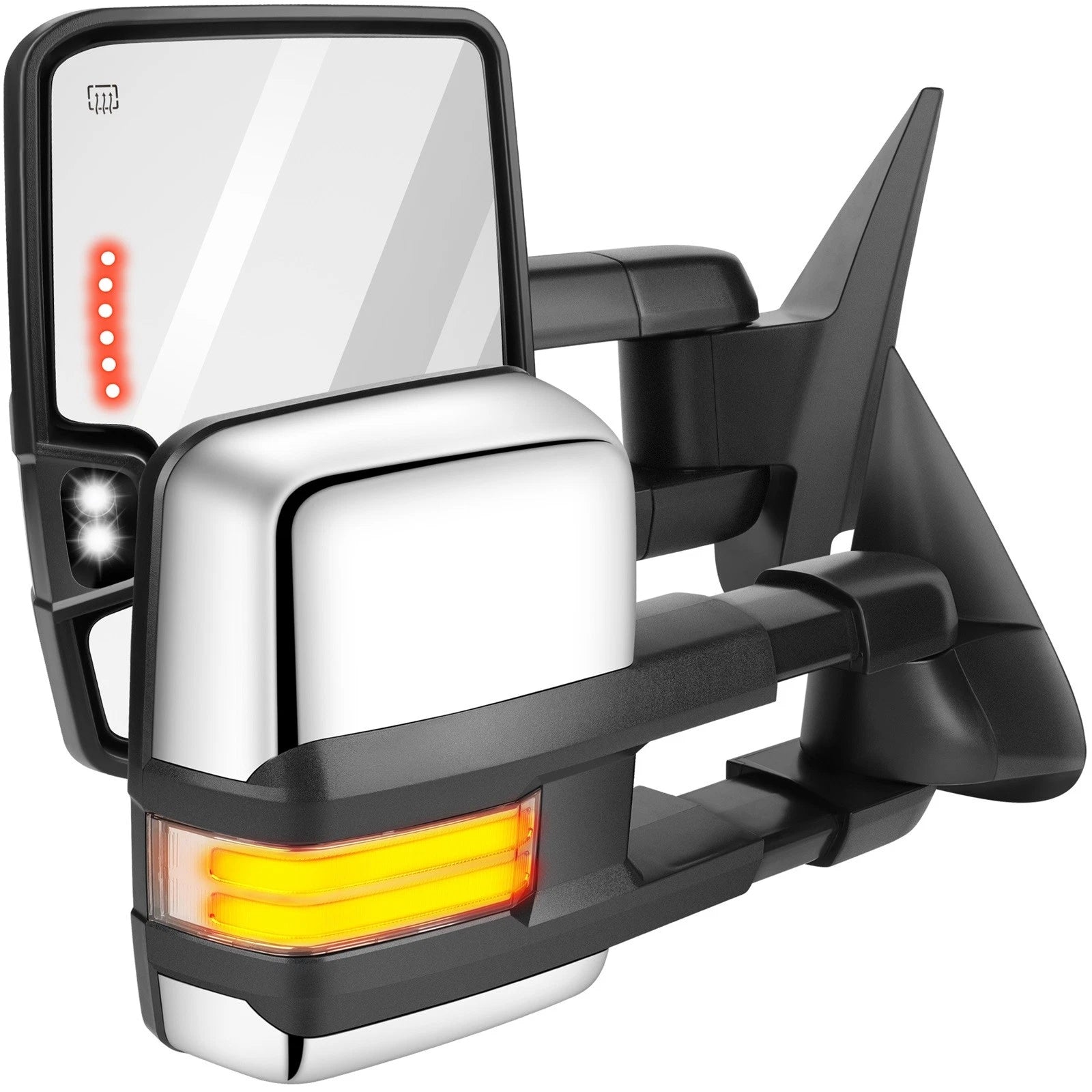 Set of 2 Chrome Power Heated Dynamic LED Signals Side Mirrors for Silverado Sierra (2003–2007)