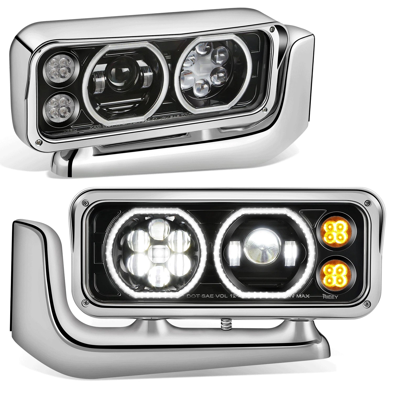 Projector LED Halo Ring Headlight for Peterbilt 359 379 389 (1981–2021)