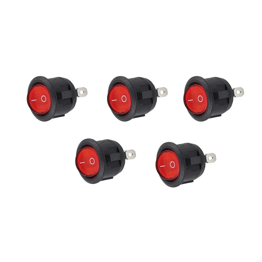 Set of 5 Round Red Lamp 3 Pins Boat Rocker Switch AC 6A 250V/10A 125V