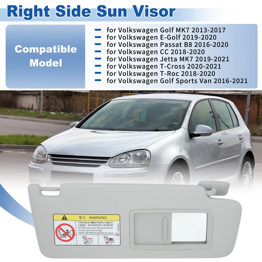Right Side Sun Visor for Volkswagen Golf MK7 (2013–2017) 5GG857552 Gray