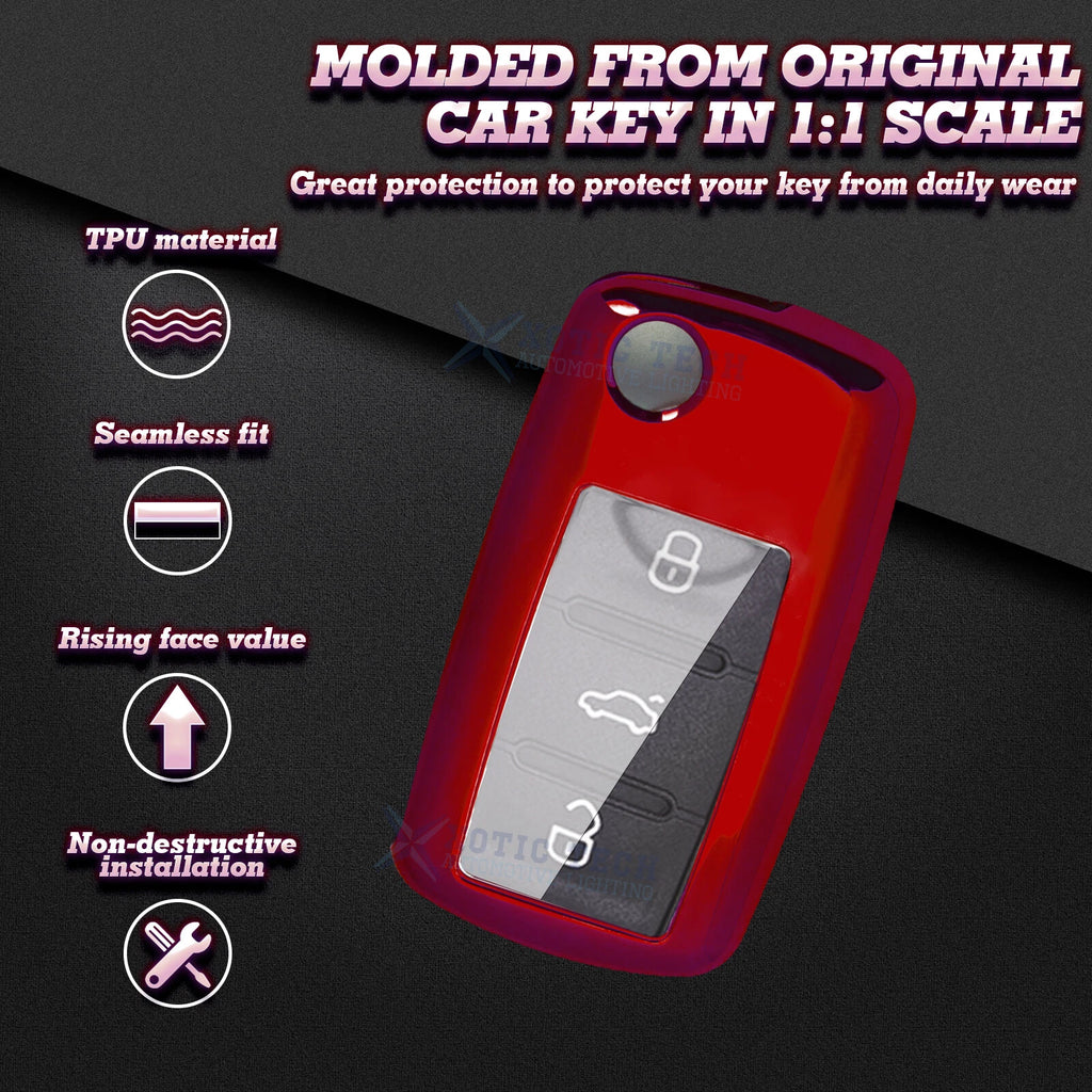 Red Soft TPU Smart Key Cover for Volkswagen Passat Golf Jetta (2020-2025)