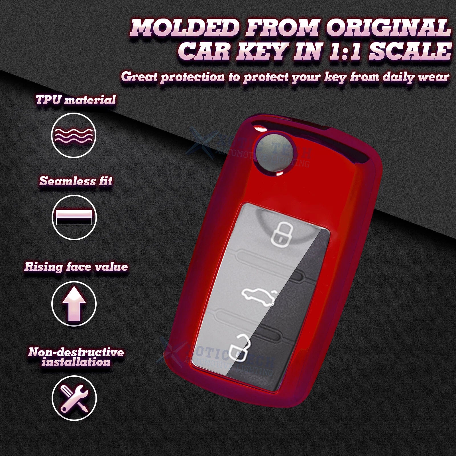 Red Soft TPU Smart Key Cover for Volkswagen Passat Golf Jetta (2020-2025)