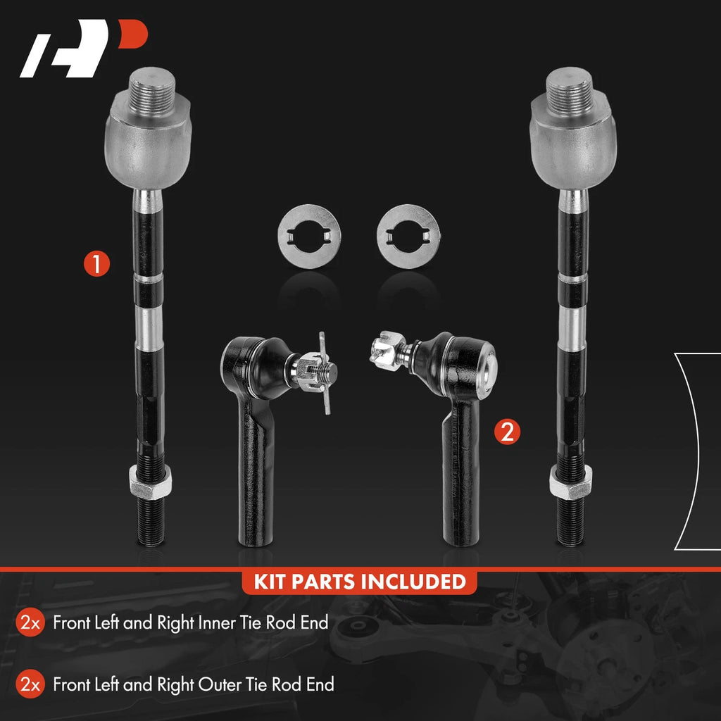 4x Front Inner & Outer Steering Tie Rod End for Toyota 4Runner (2010-2024)
