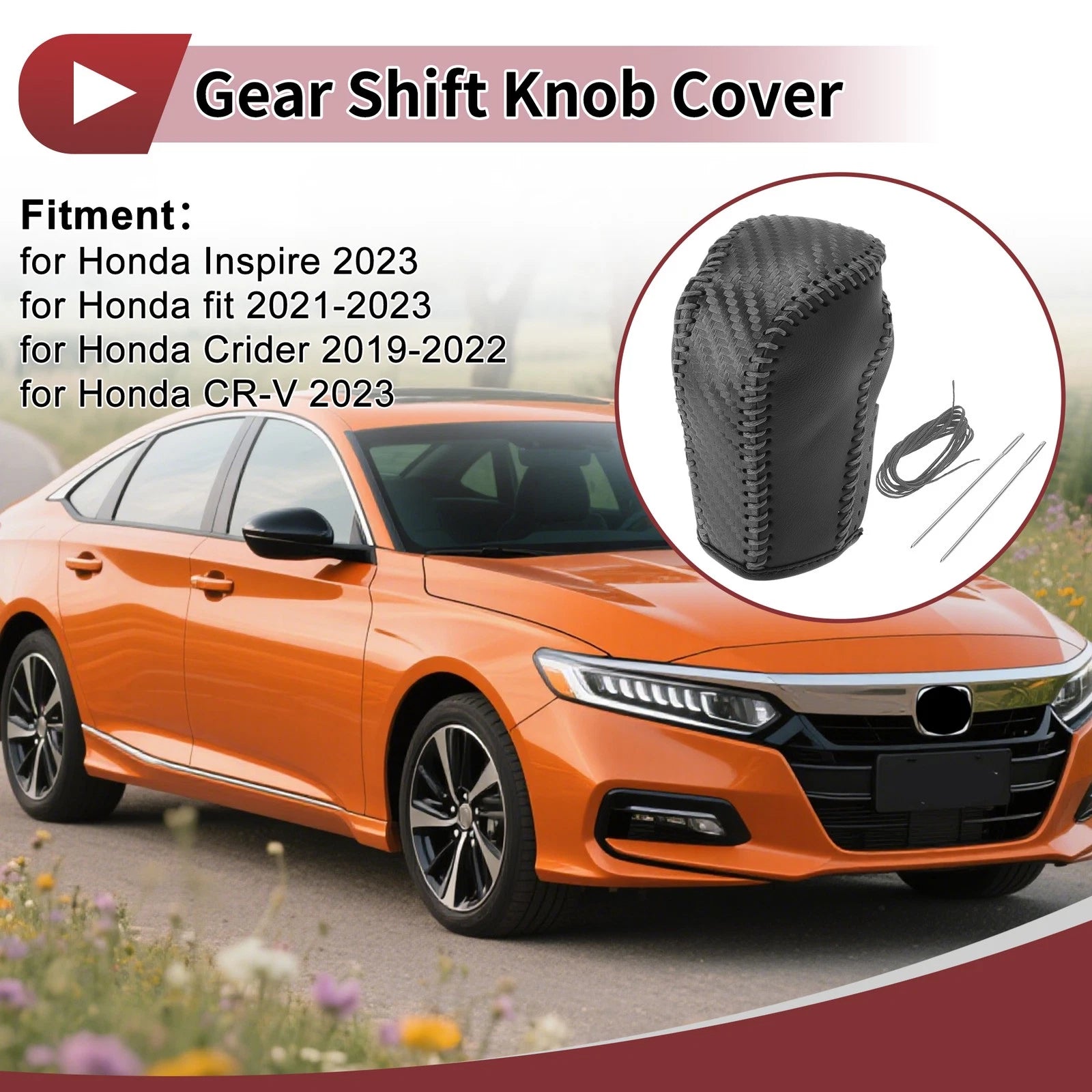 1Pc Gear Shift Knob Cover for Honda Inspire (2023) Gray Faux Leather