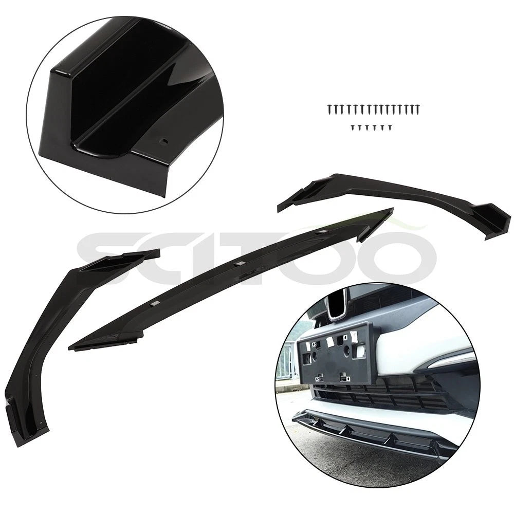 Glossy Black Front Lip Splitter for Honda Civic Sedan & Coupe (2016–2021)