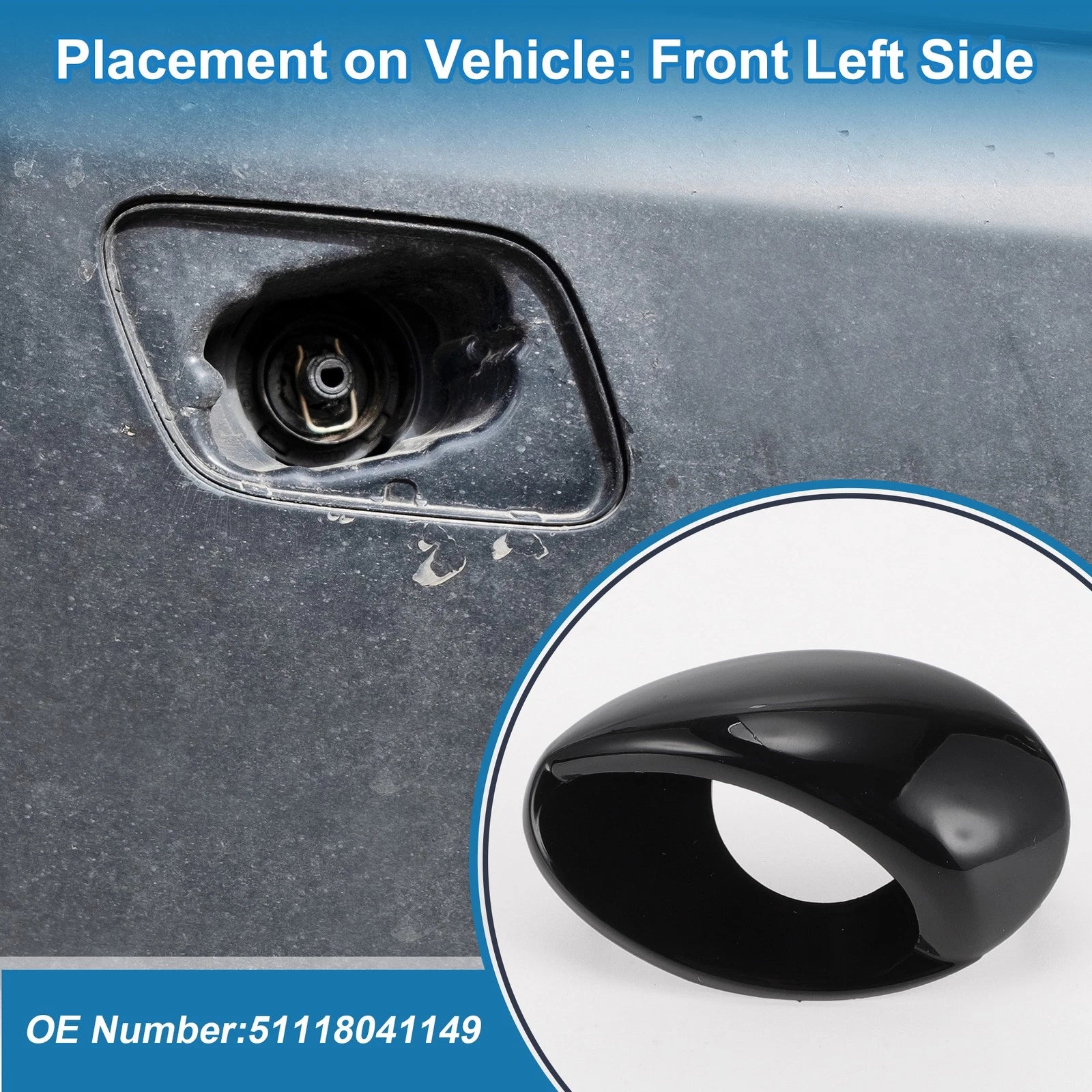 Front Left Bumper Headlight Washer Nozzle Cover for BMW M3 (2008–2013) Gloss Black