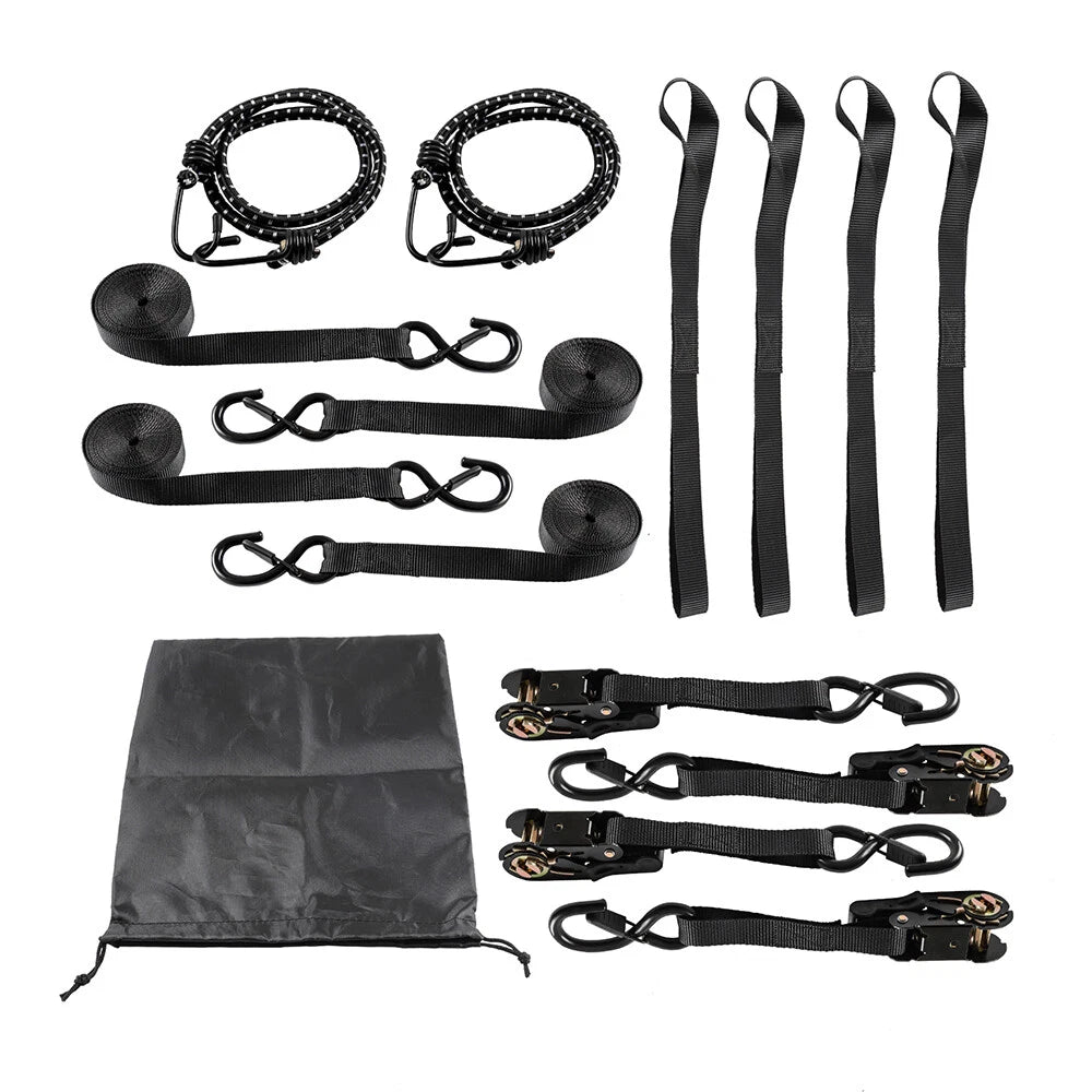Set of 4 Heavy Duty Ratchet Tie Down Straps for Moving Cargo