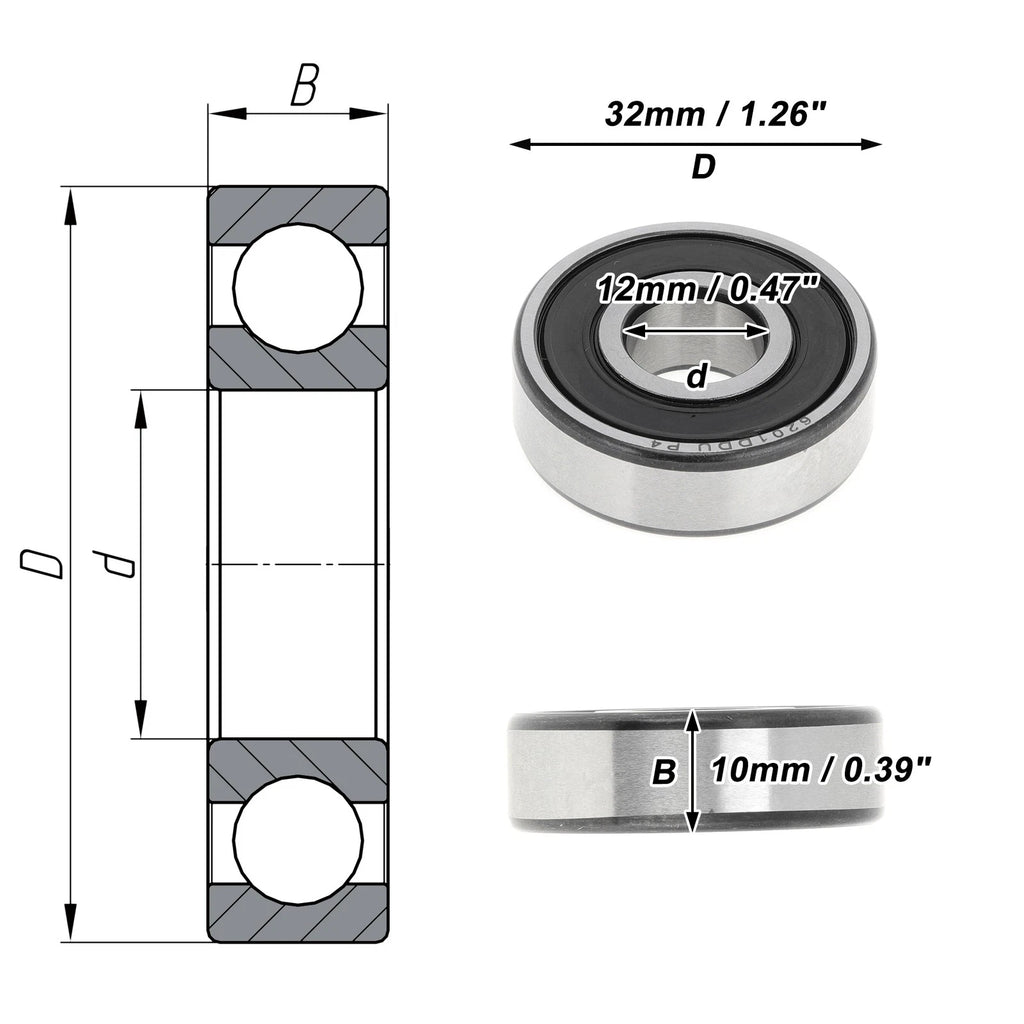 6201DDU Deep Groove Ball Bearing P4 for Scooter Skateboard (12x32x10mm)