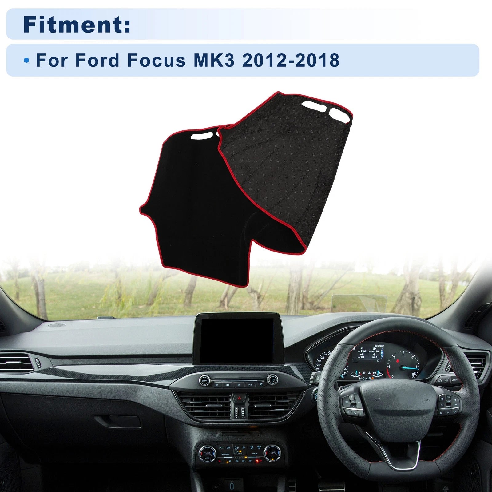 Dash Cover for Ford Focus MK3 (2012–2018) Polyester Black Red Edge Set
