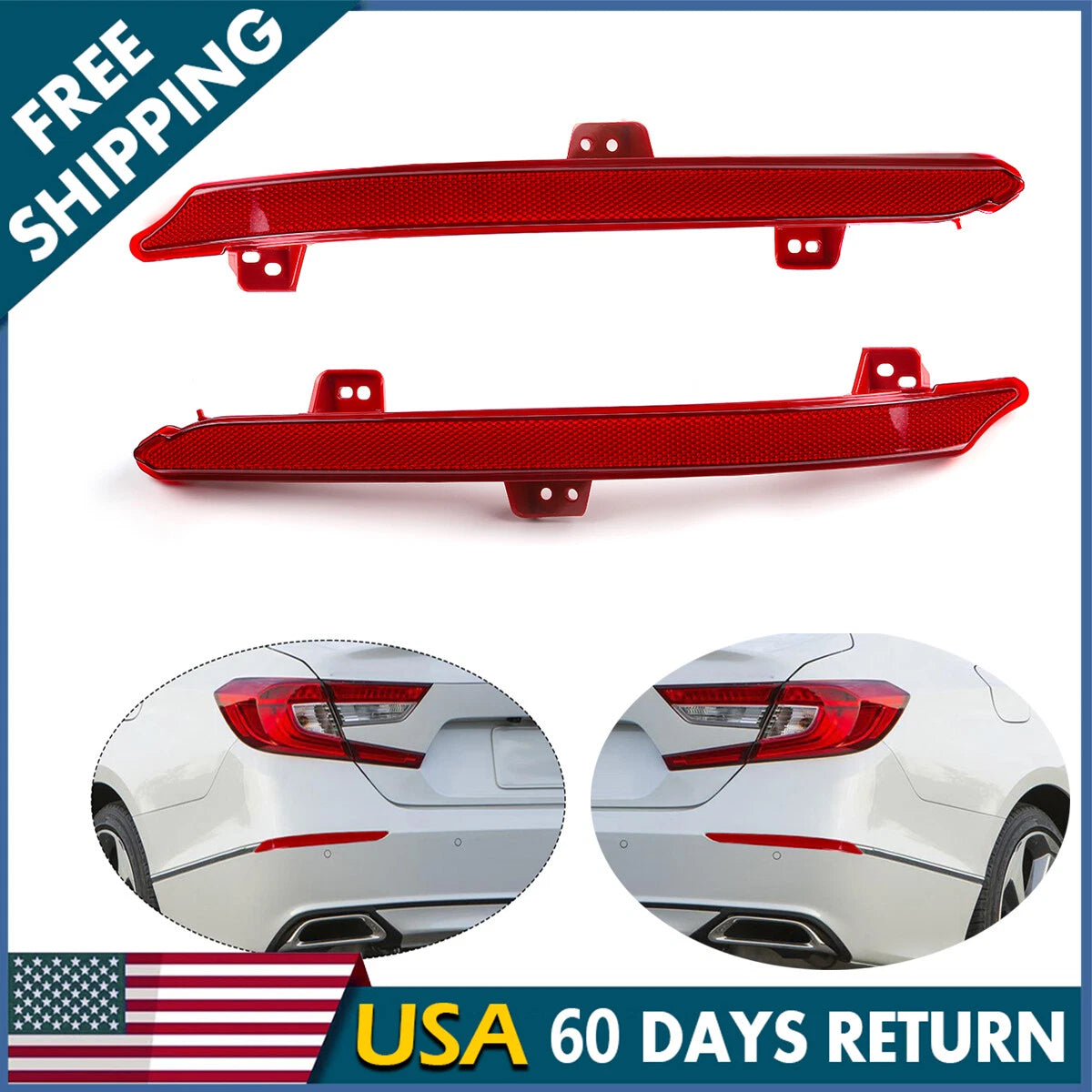 Set of 2 Rear Bumper Reflector Lights for Honda Accord (2018–2022)
