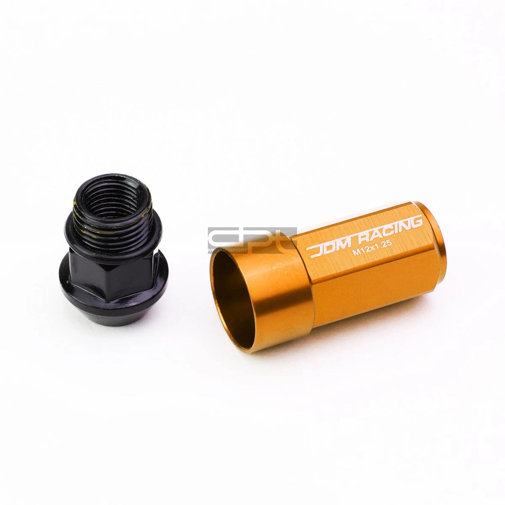 20 PC M12X1.25 Orange Aluminum Lug Nuts with Caps for JDM Vehicles
