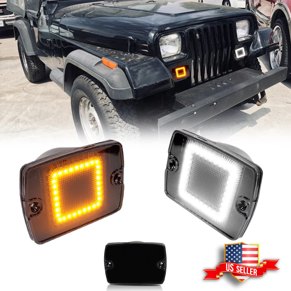 2X Smoked Switchback LED DRL Turn Signal Lights for Jeep Wrangler (1987–1995)