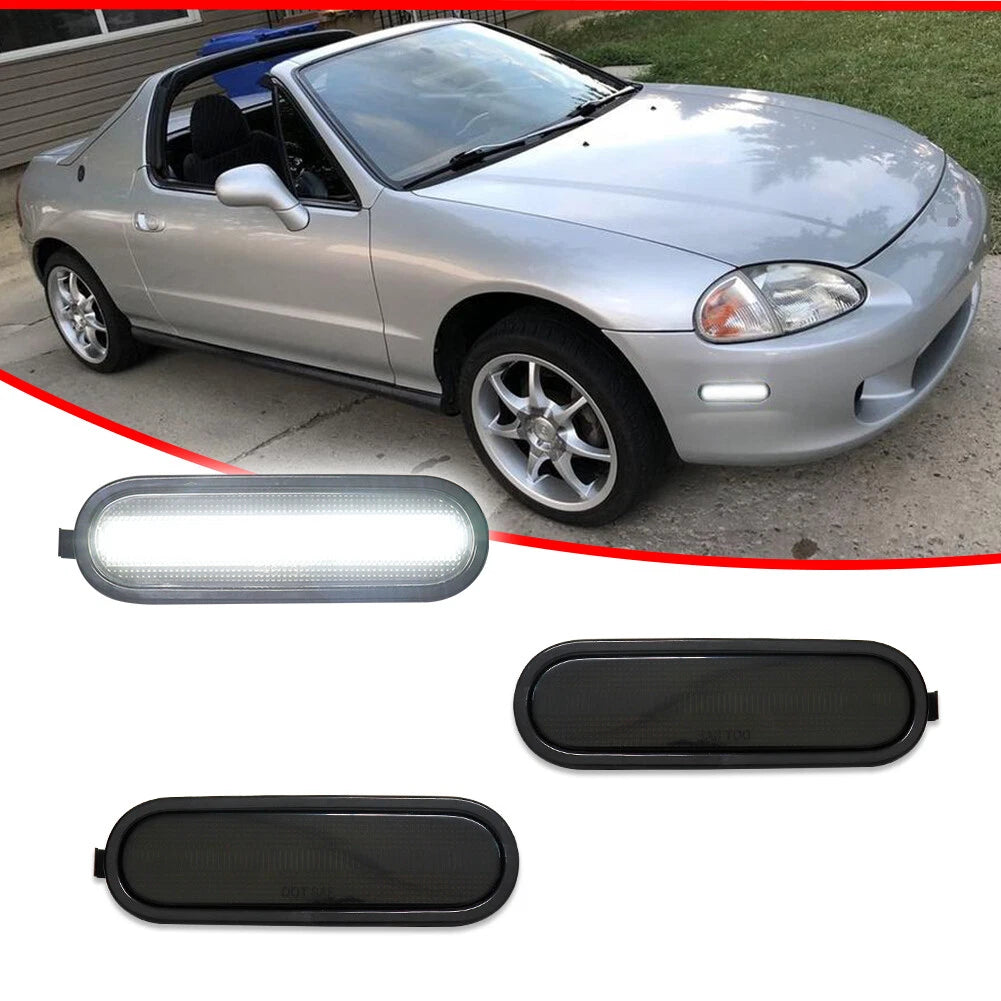 Smoked White LED Front Bumper Side Marker Lights for Honda Del Sol (1993–1997)