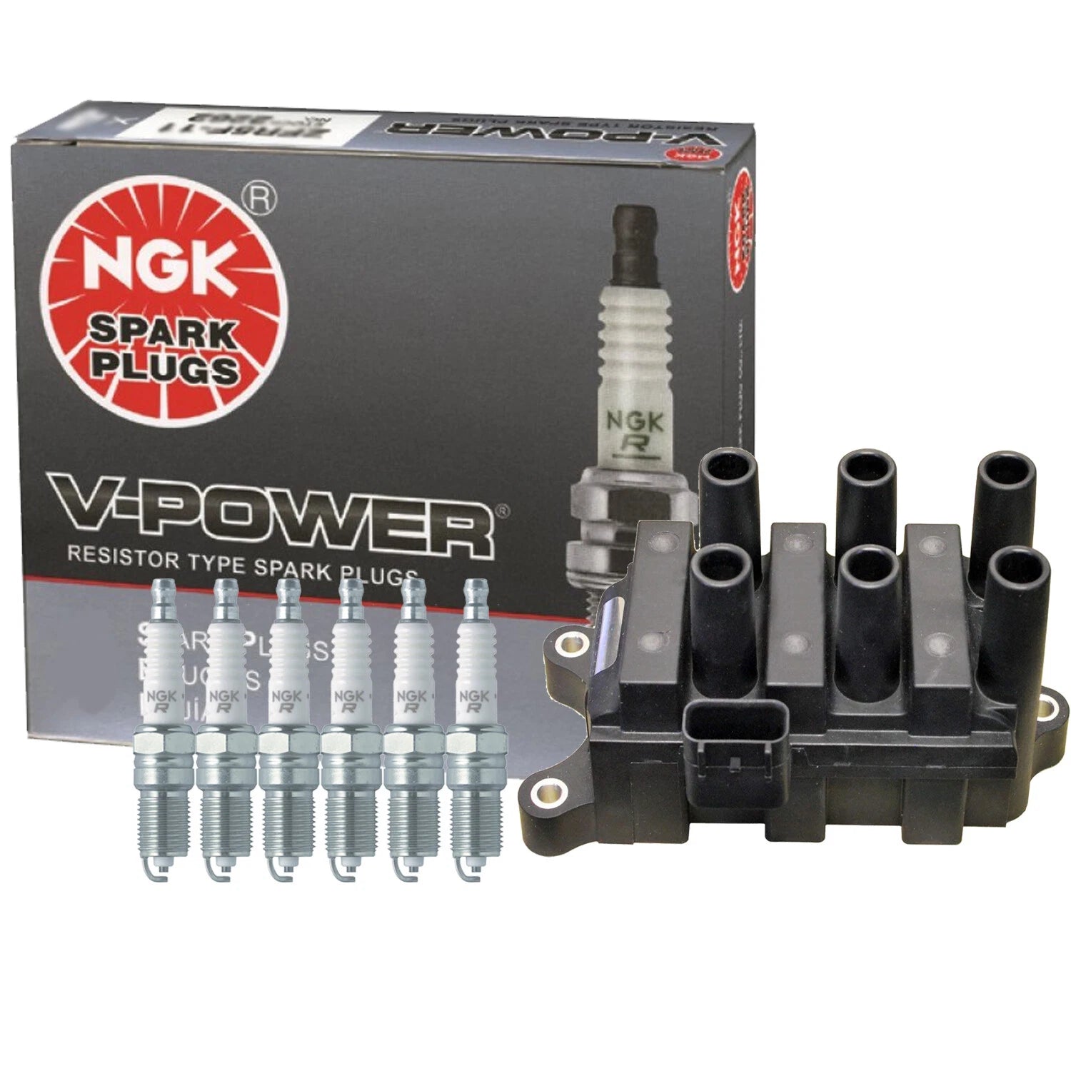 Denso COP Ignition Coil & NGK 6 V-Power Spark Plugs Kit for Ford Mazda