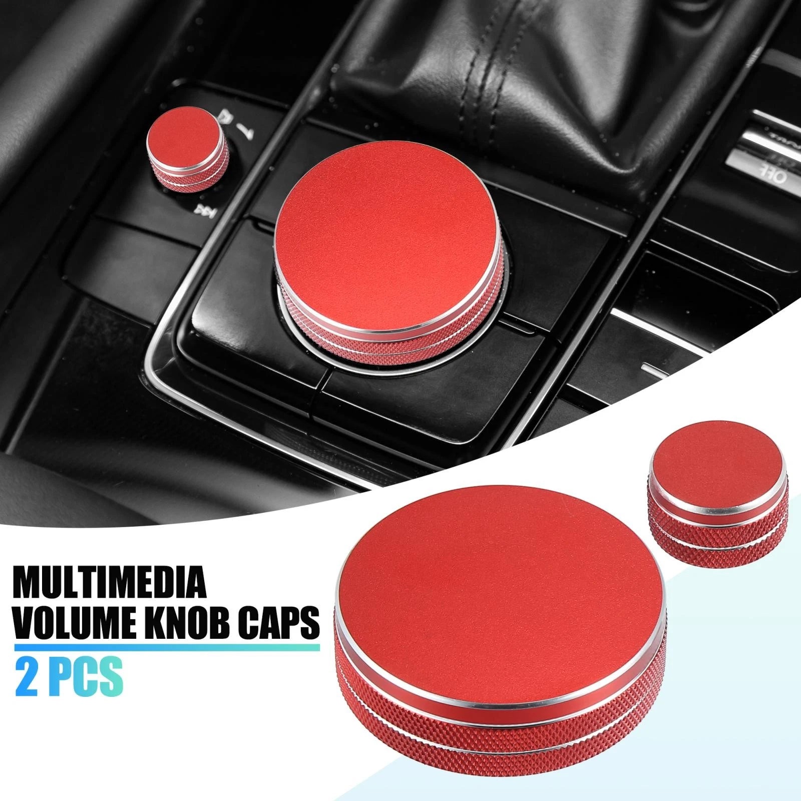 2X Multimedia Volume Knob Caps Decals for Mazda 6 (2013–2021) Red