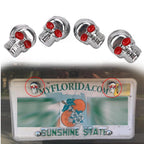 Set of 4 Chrome Skull License Plate Frame Bolts Screws 6mm Red Eye