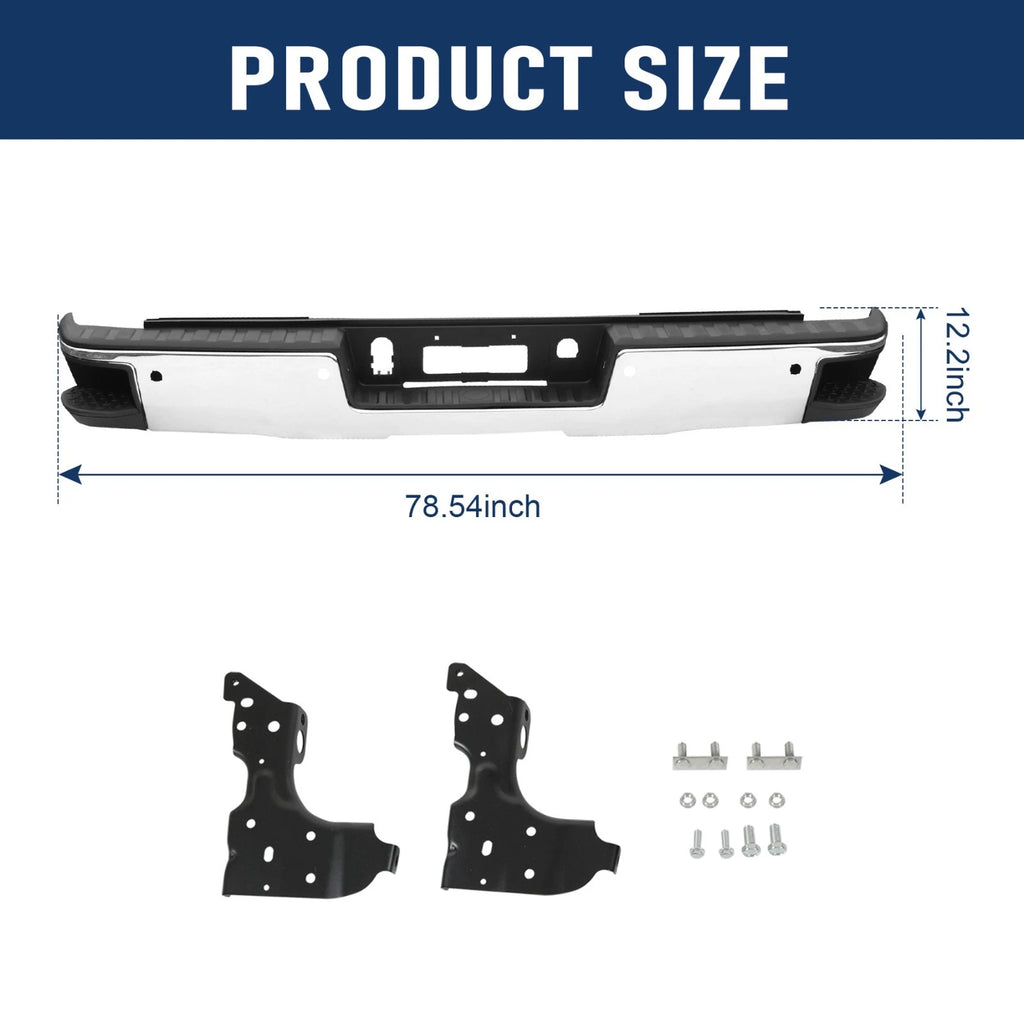 Chrome Rear Bumper for Chevy Silverado GMC Sierra 1500 (2014-2018)