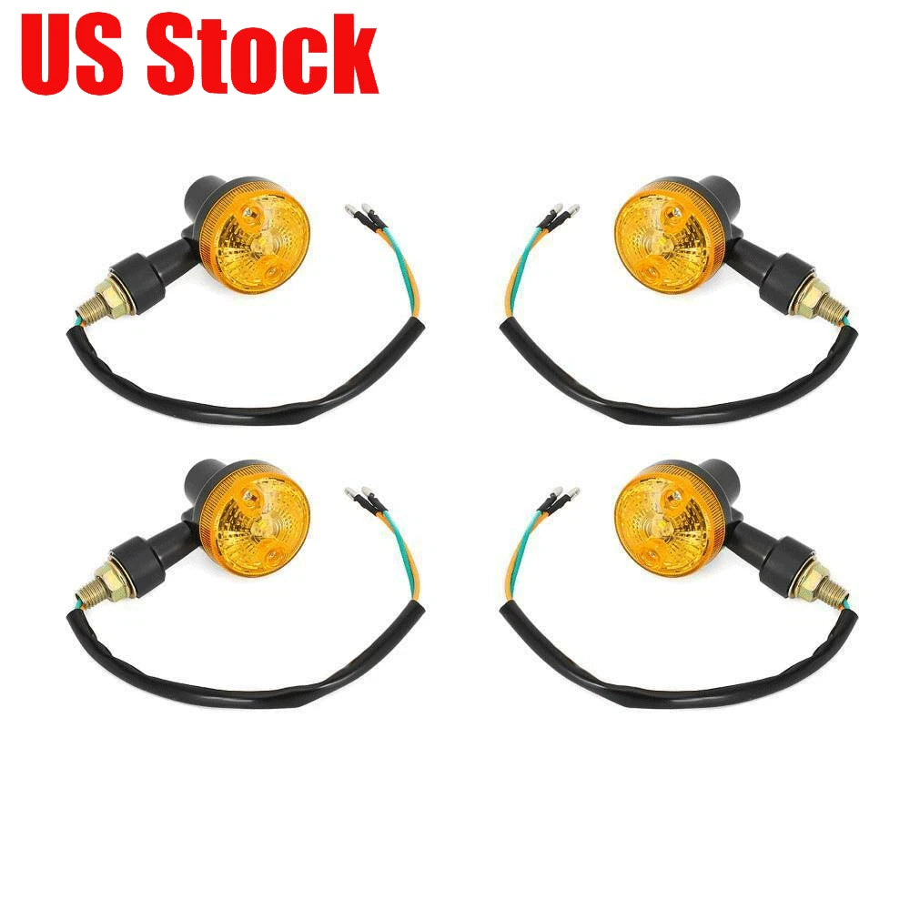 Set of 4 LED Blinkers for Motorcycle (6V) Amber Turn Signals with Bullet Connectors