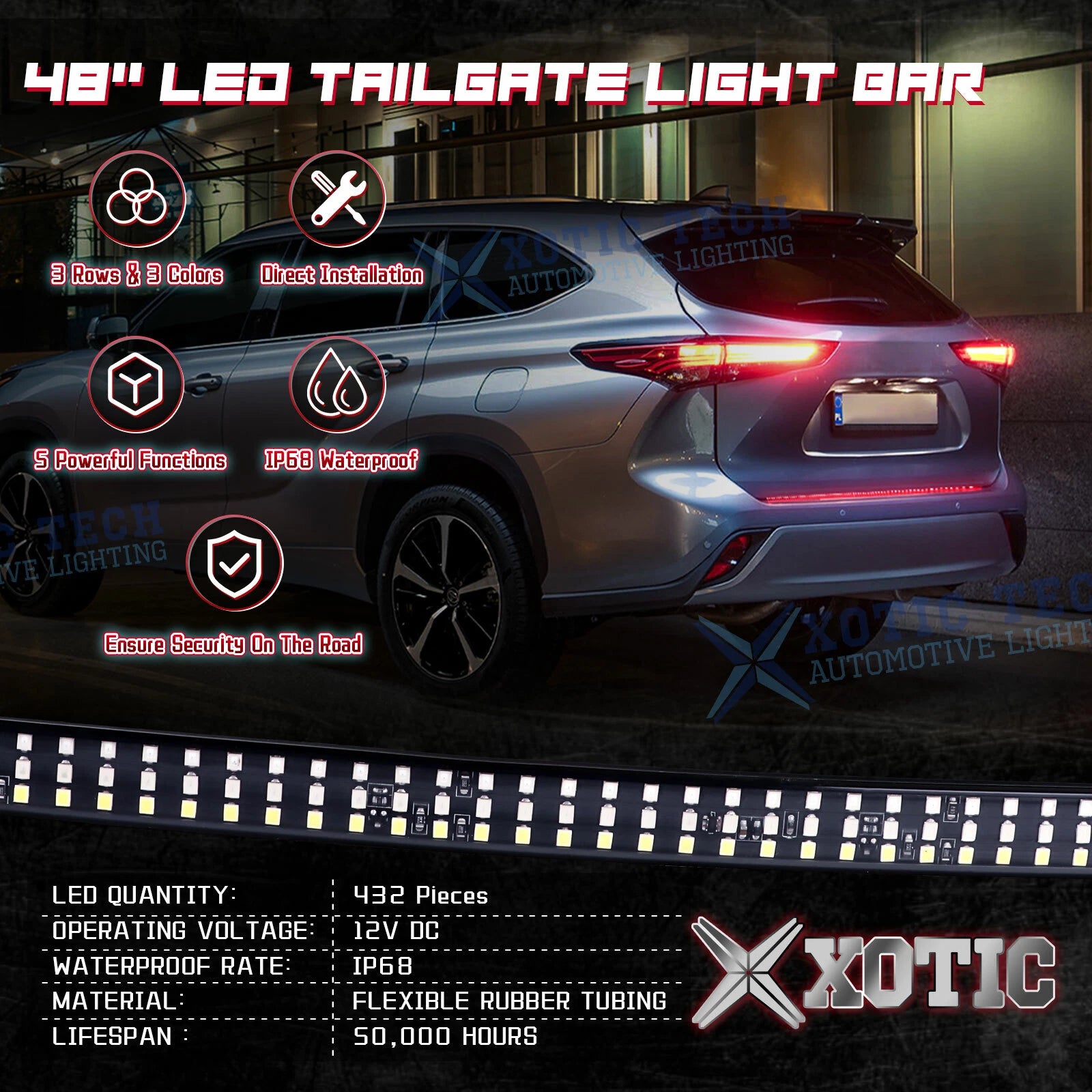 48" 5-Function LED Tailgate Light Strip Bar for GMC Truck SUV (2016-2023)