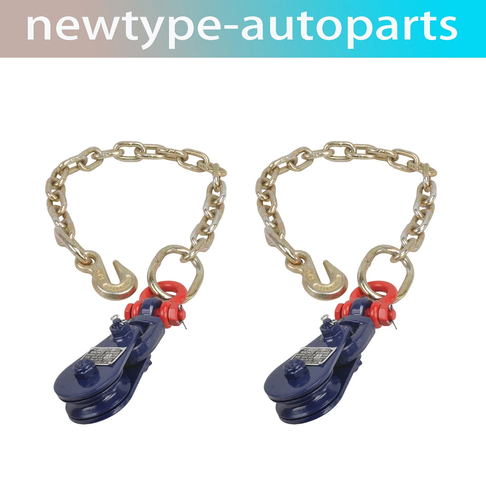 2Pcs 3" Snatch Block with Shackle & Chain for Wrecker Car Carrier