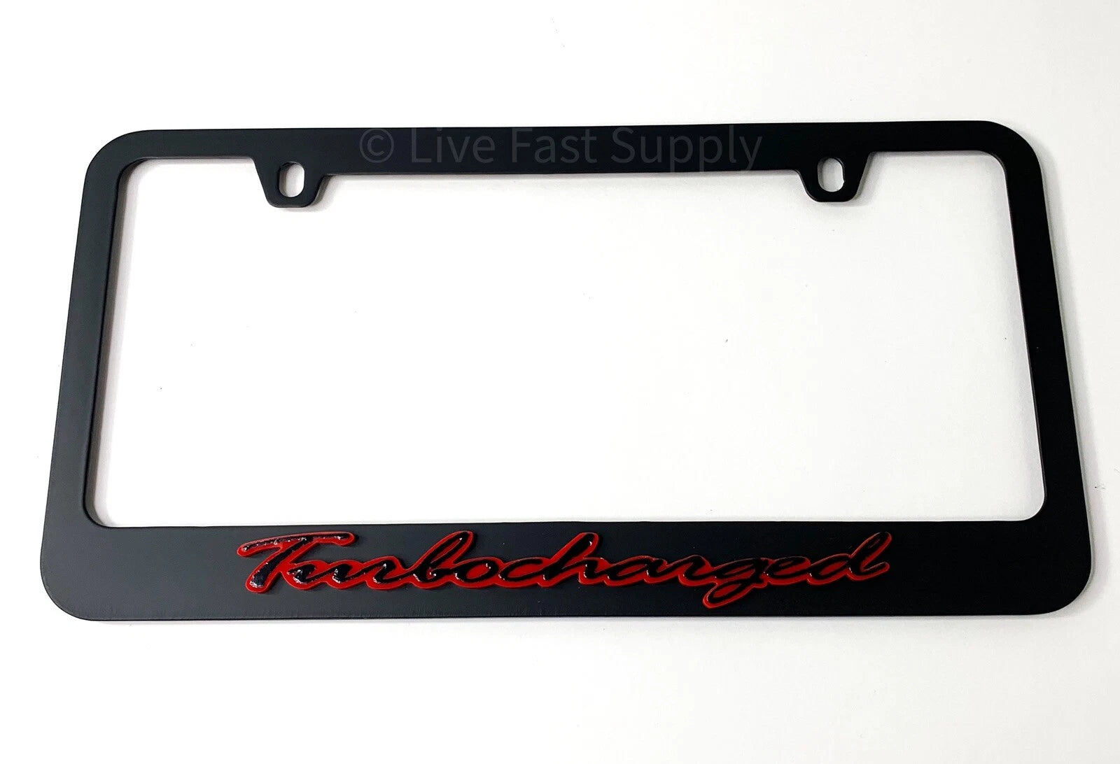 Matte Black Premium License Plate Frame with Red Outline for Universal