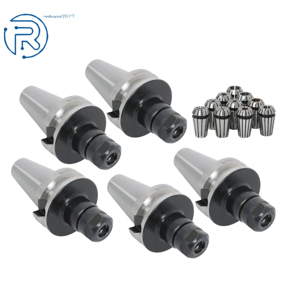 Set of 5 BT40 ER16 Collet Chucks & 10 ER16 Collets for CNC Milling