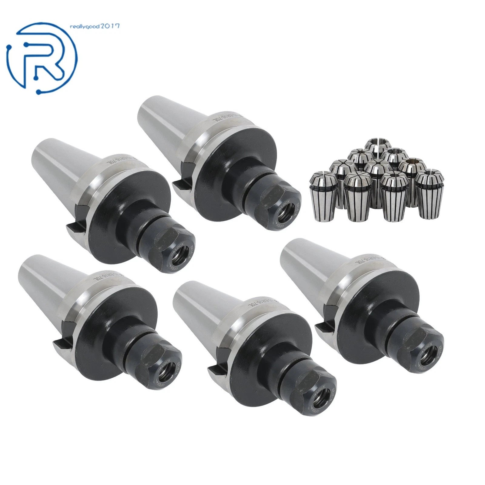 Set of 5 BT40 ER16 Collet Chucks & 10 ER16 Collets for CNC Milling