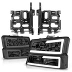 Chrome Smoked LED DRL Headlights + Mounting Brackets for Avalanche Silverado (2003–2007)