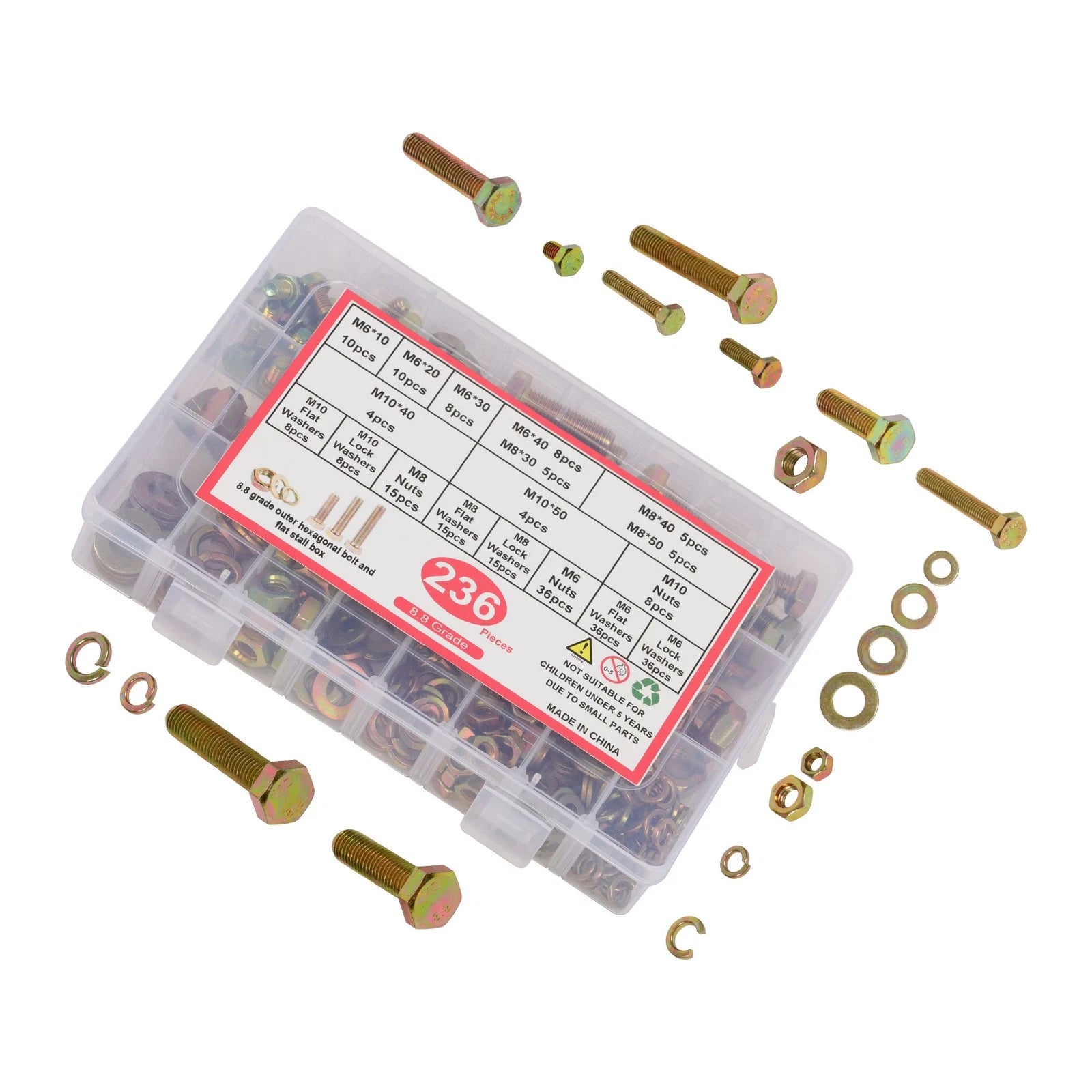 236PCS Metric Bolt and Nut Assortment for Automotive Applications