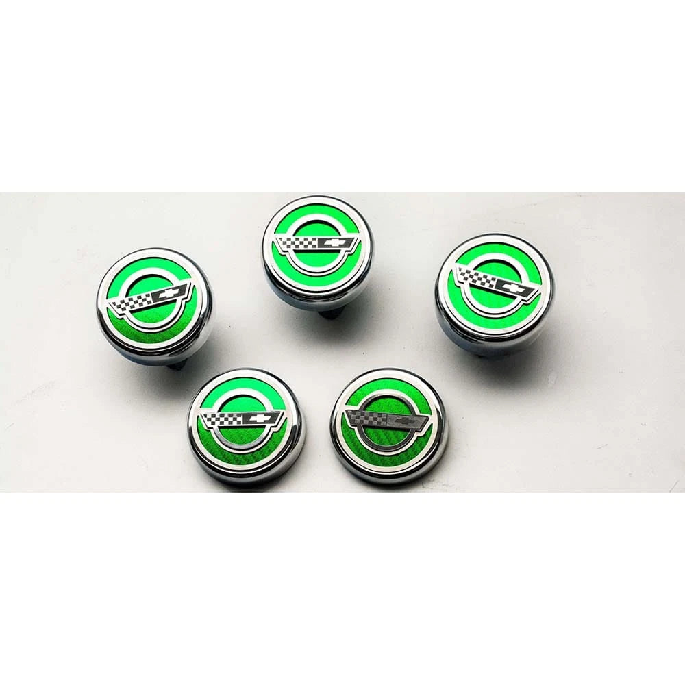 5pc Chrome Cap Covers w/Black Vinyl Inlay&Flag for 1984-1996 Corvette Automatic