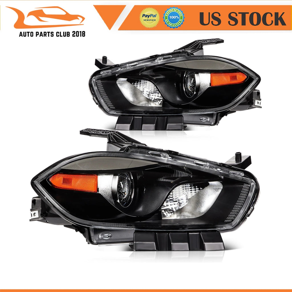 Headlight Assembly for Dodge Dart (2013–2016) Pair Left+Right Black Housing