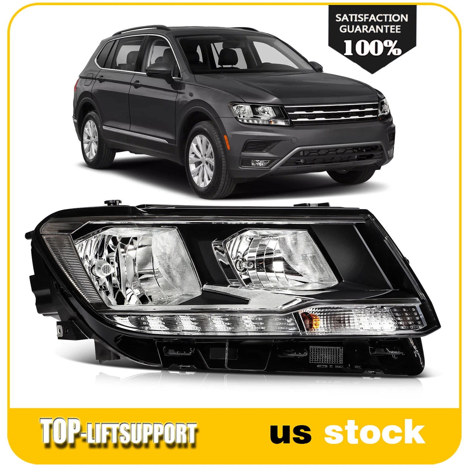 Right Side LED Headlight with Bulb for Volkswagen Tiguan (2018–2021)