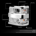Chrome Clear Signal Projector Headlight for Silverado 2500HD (2015–2019)