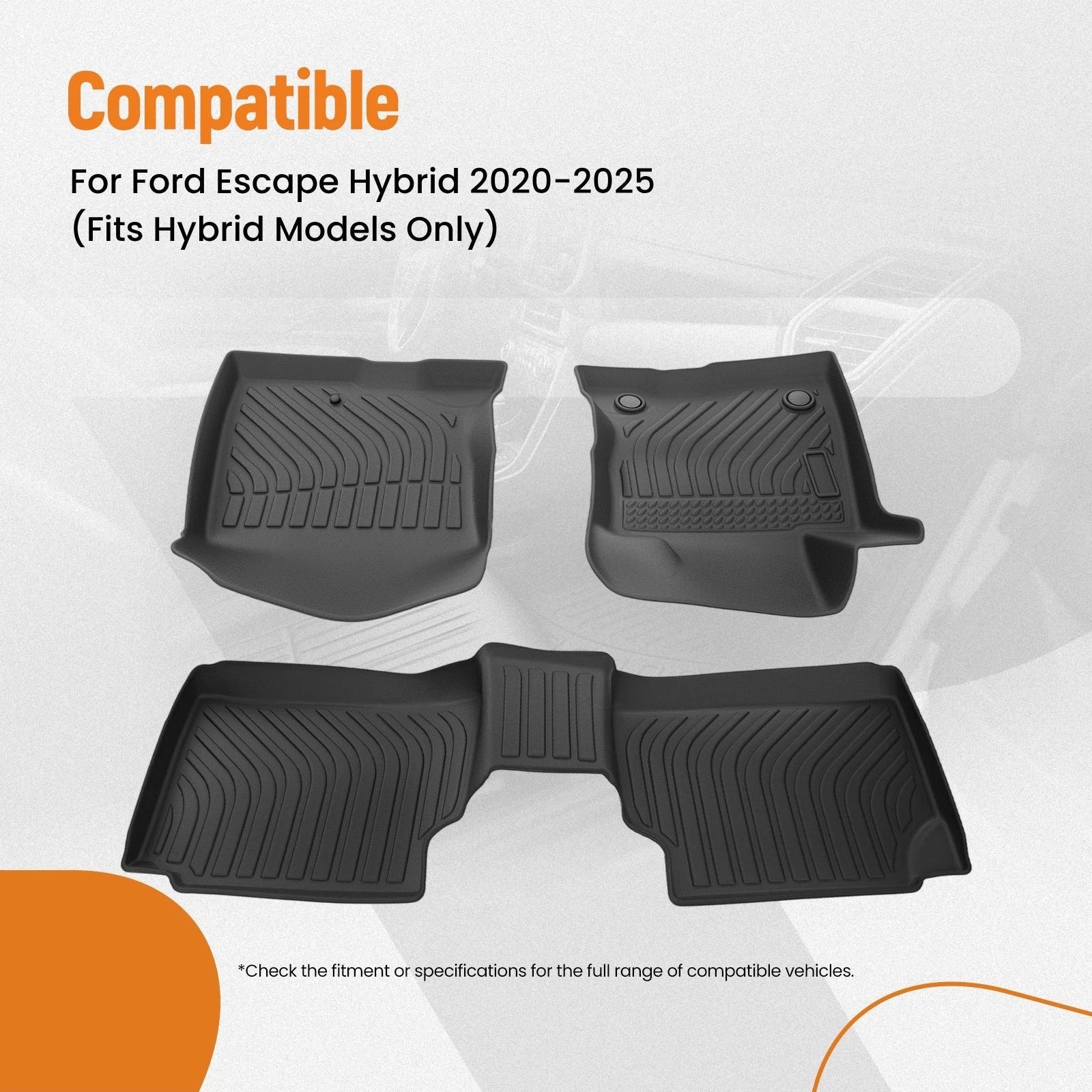 All Weather Floor Mats for Ford Escape Hybrid (2020–2025) TPE Black