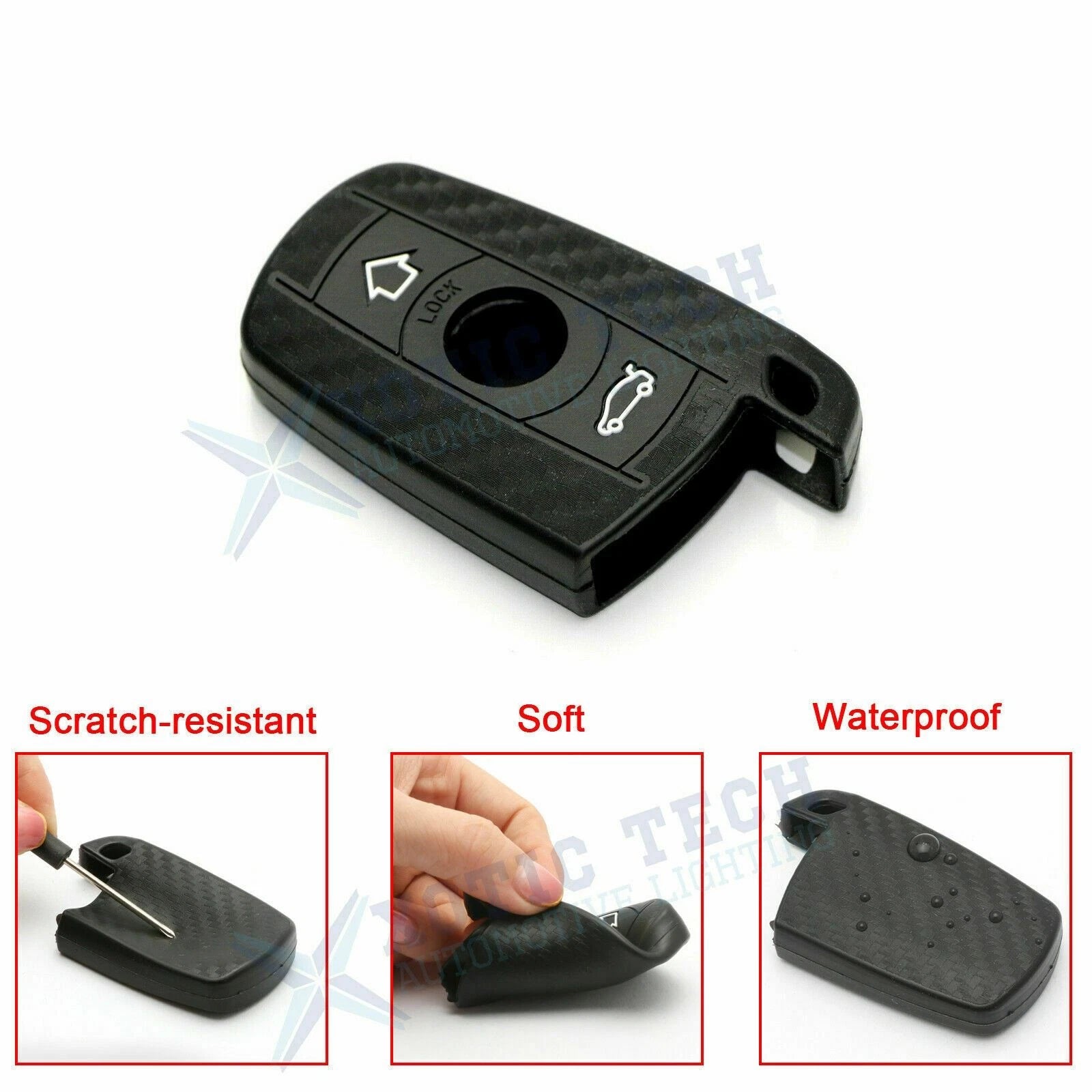 Carbon Fiber Pattern Silicone Key Fob Cover for BMW First Gen (2011-2013)