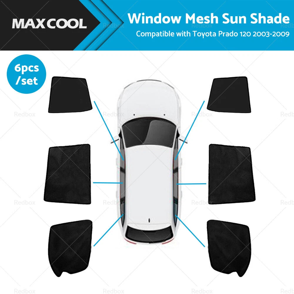6x Foldable Window Mesh Sun Shade for Toyota Prado 120 (2003–2009)