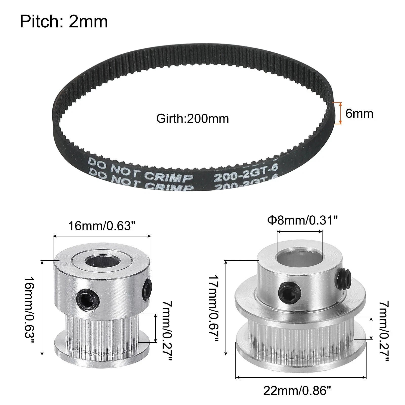 Synchronous Pulley Pair 20T 30T with 200mm Belt for Automotive Applications