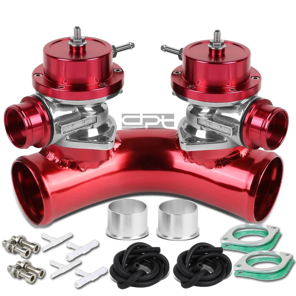 2X Type-S 2.5" 70 Degree Twin Flange Pipe Adaptor + Turbo Blow Off BOV Red