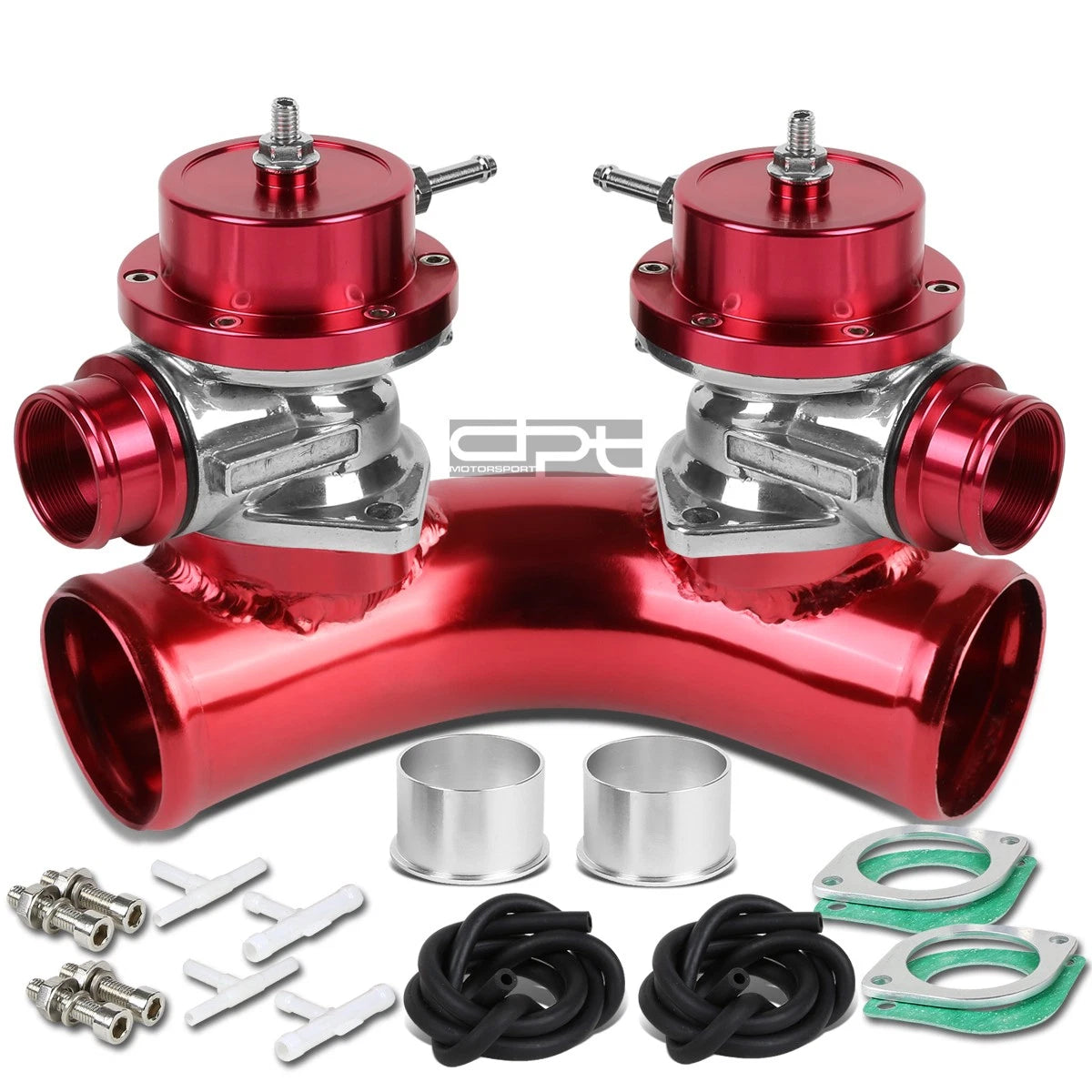 2X Type-S 2.5" 70 Degree Twin Flange Pipe Adaptor + Turbo Blow Off BOV Red