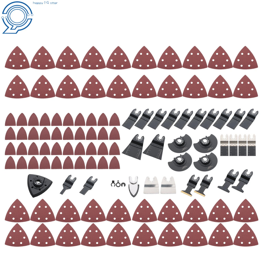 113PCS Oscillating Tool Blades & Sandpapers for Wood Metal Plastics
