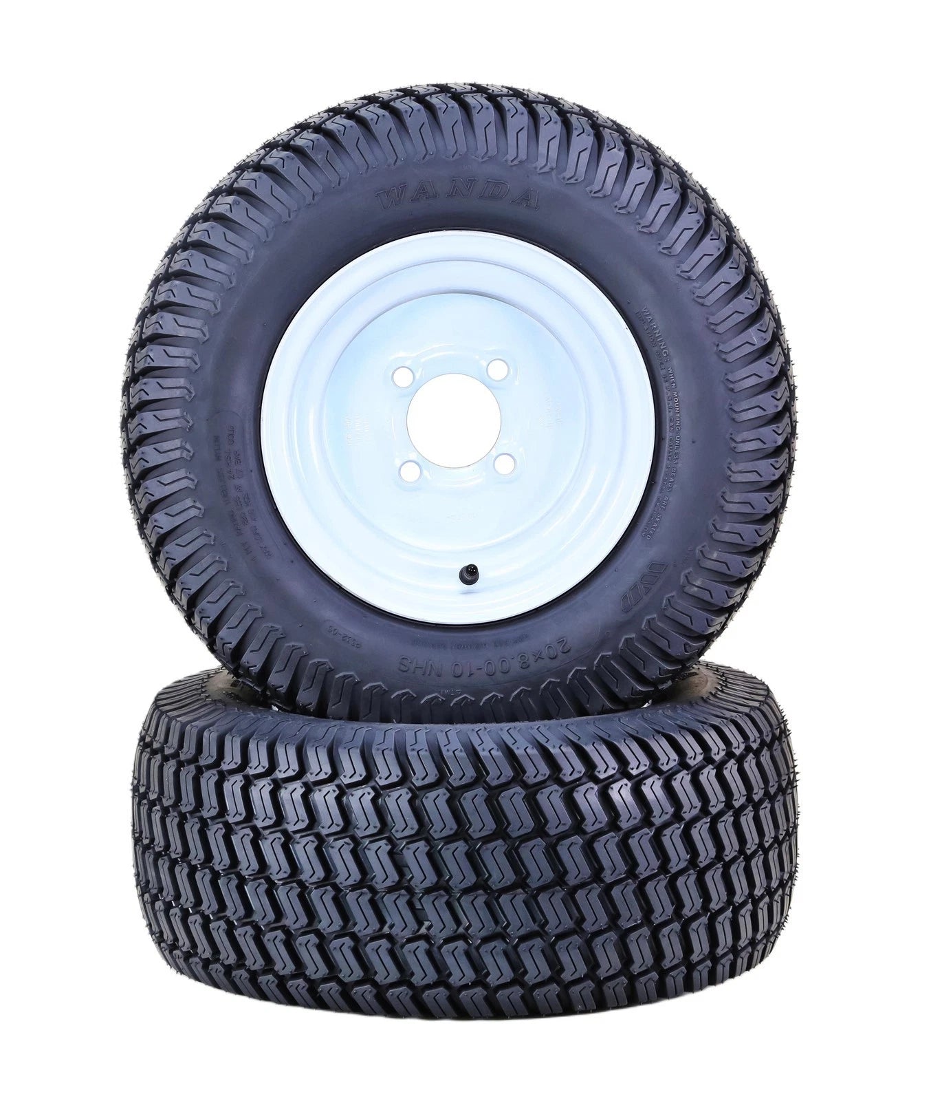Set of 2 Lawn Mower Tires 20X8-10 4-Ply with 4x4" White Wheel 13039