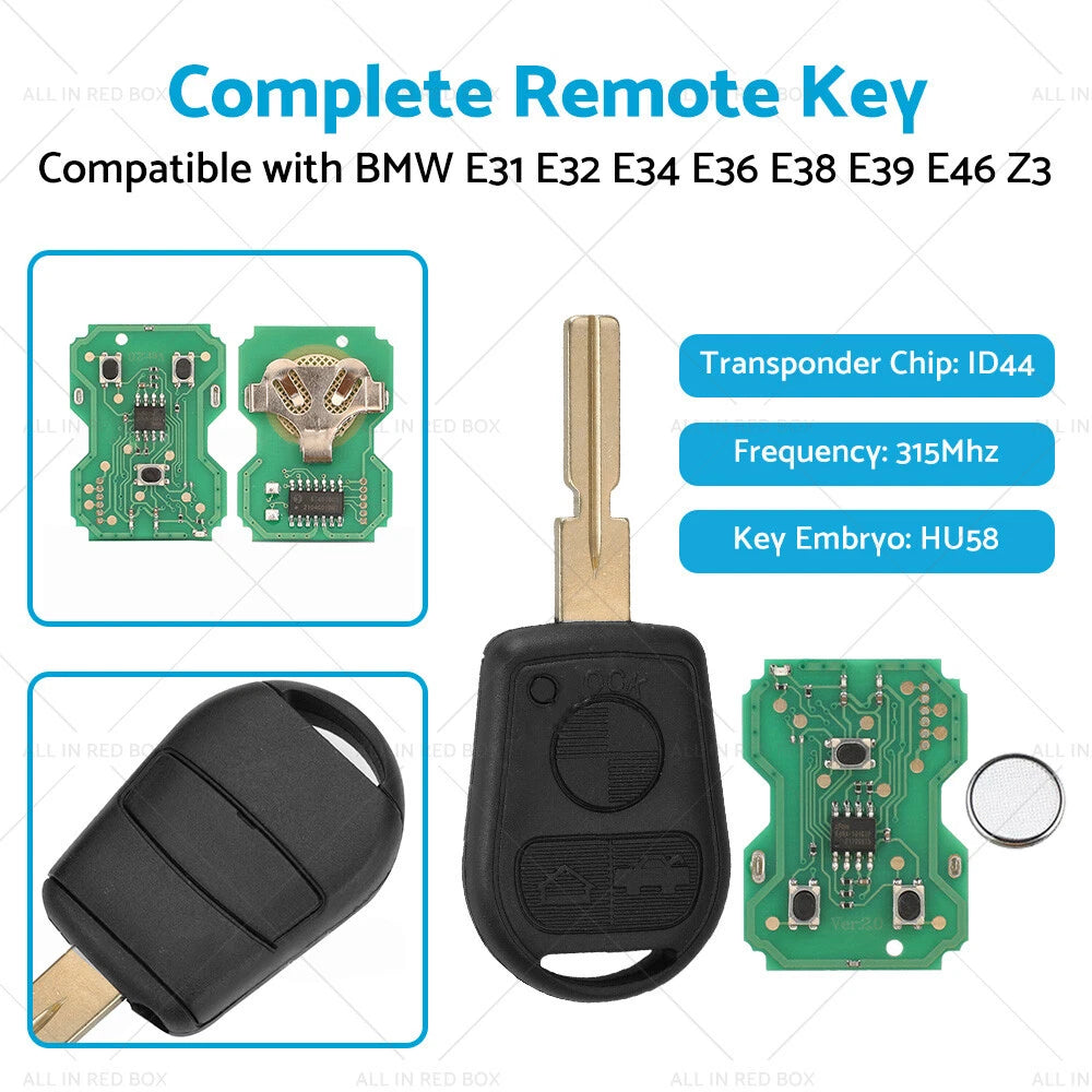 3 Button Remote Key for BMW E31 E32 E34 E36 E38 E39 E46 Z3 (1990–2002)