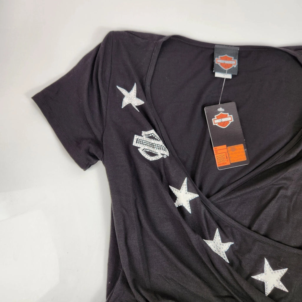 Women's Bandolier Crop V-Neck Short Sleeve Shirt for Harley-Davidson (HT4809BLK)
