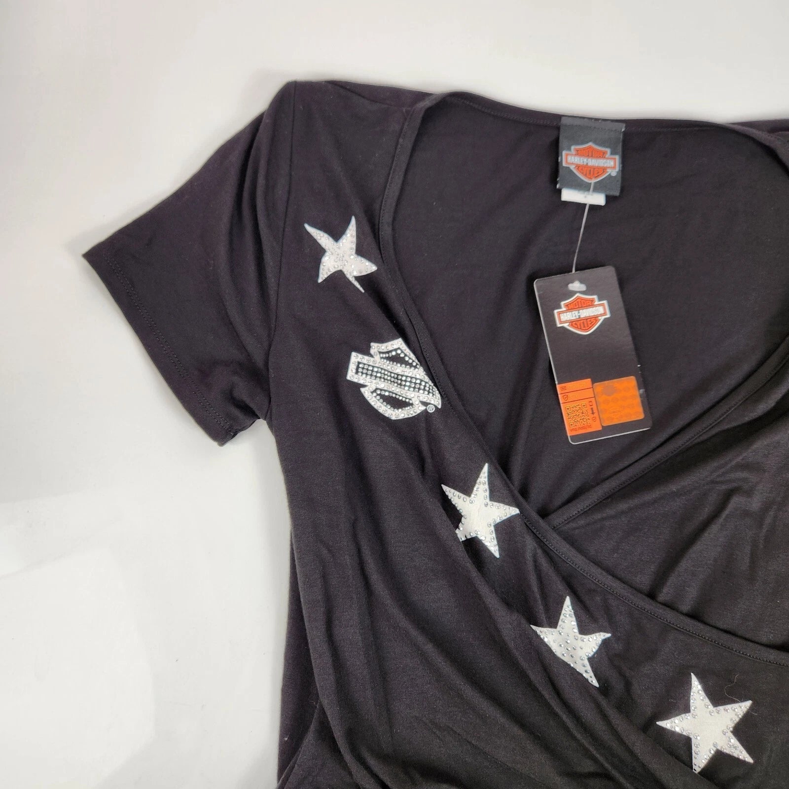 Women's Bandolier Crop V-Neck Short Sleeve Shirt for Harley-Davidson (HT4809BLK)
