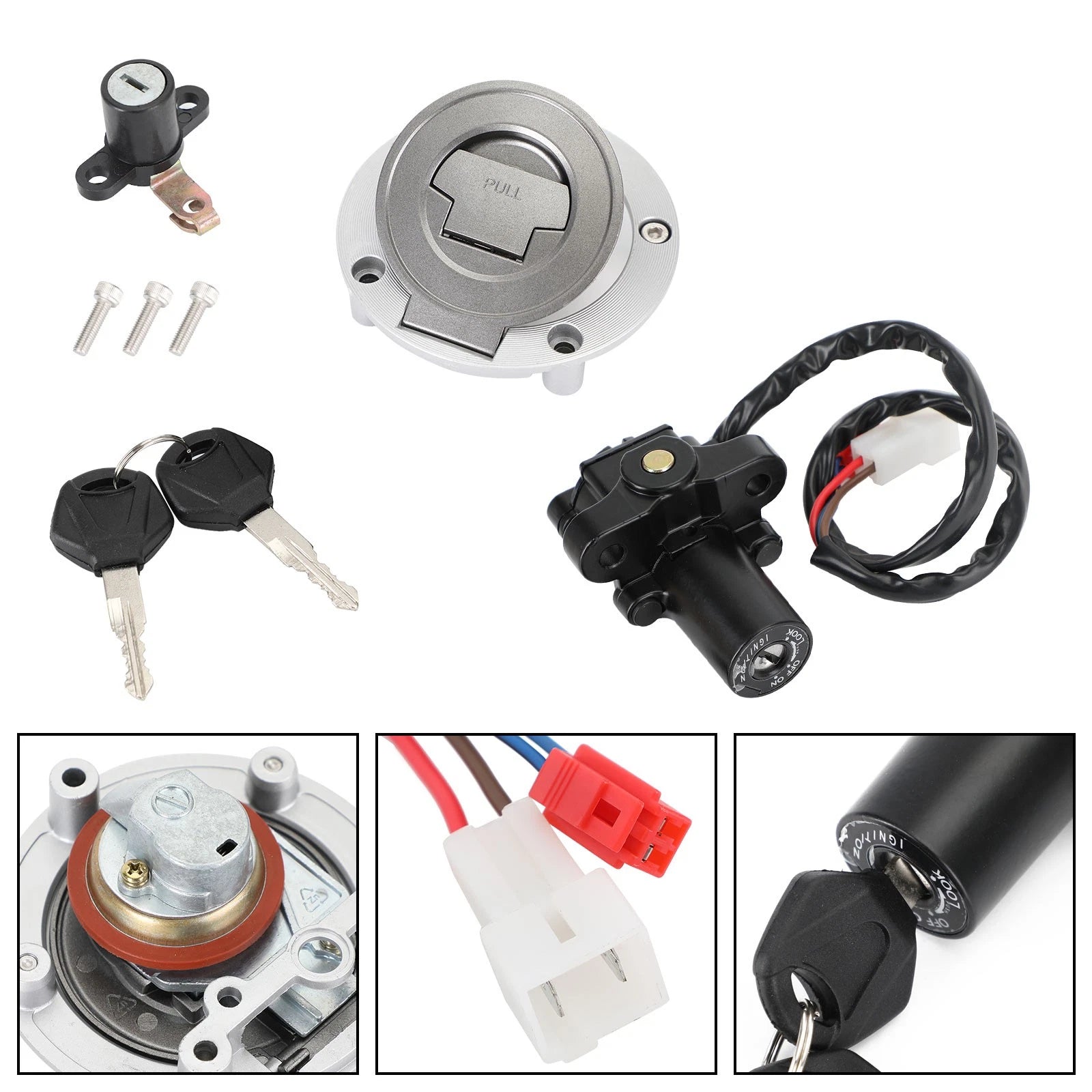 Ignition Switch Fuel Gas Cap Seat Lock Set for Yamaha YZF R1 (2000–2003) YZF R6 (1999–2005)