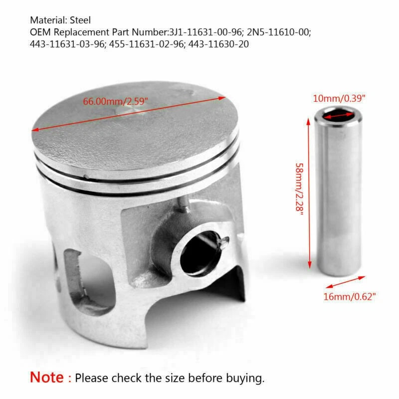 Piston Kit 66.00mm for Yamaha DT175 YT175 MX175 (1974–1982) 2N5-11610-00