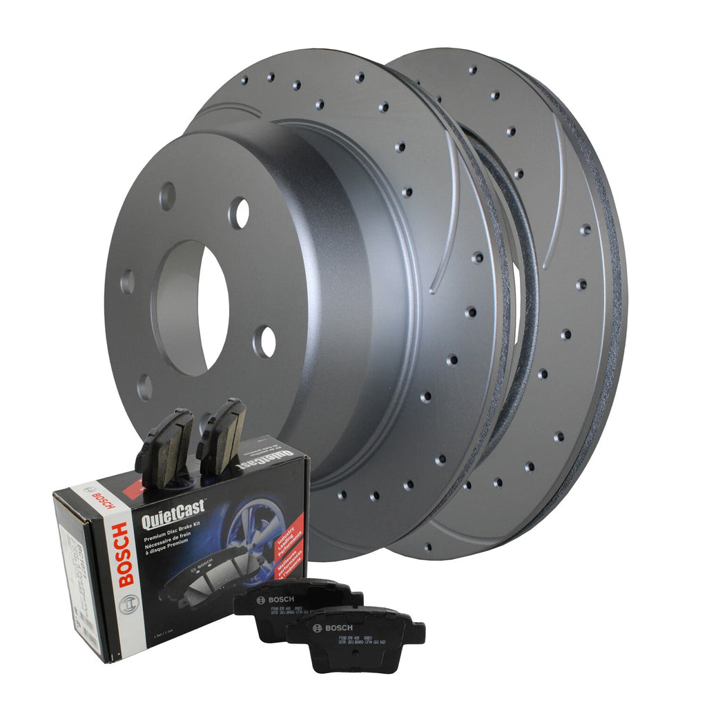 Rear Brake Kit Set of 4 Drilled 325mm Disc Rotors Bosch Ceramic Pads for Chevrolet GMC