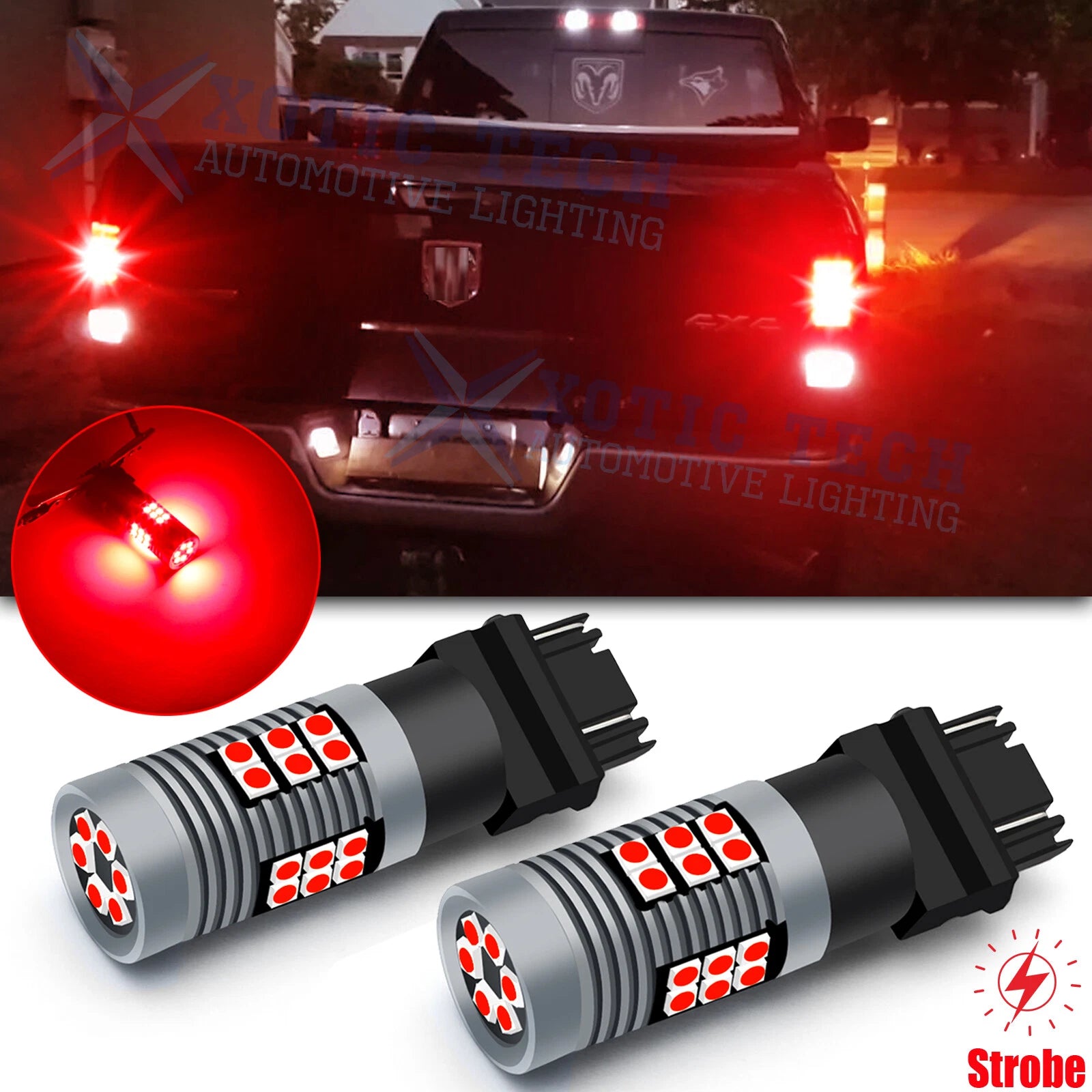 Red Strobe Blinking Brake Tail Light Bulbs for Dodge RAM 1500 2500 (2003–2016)